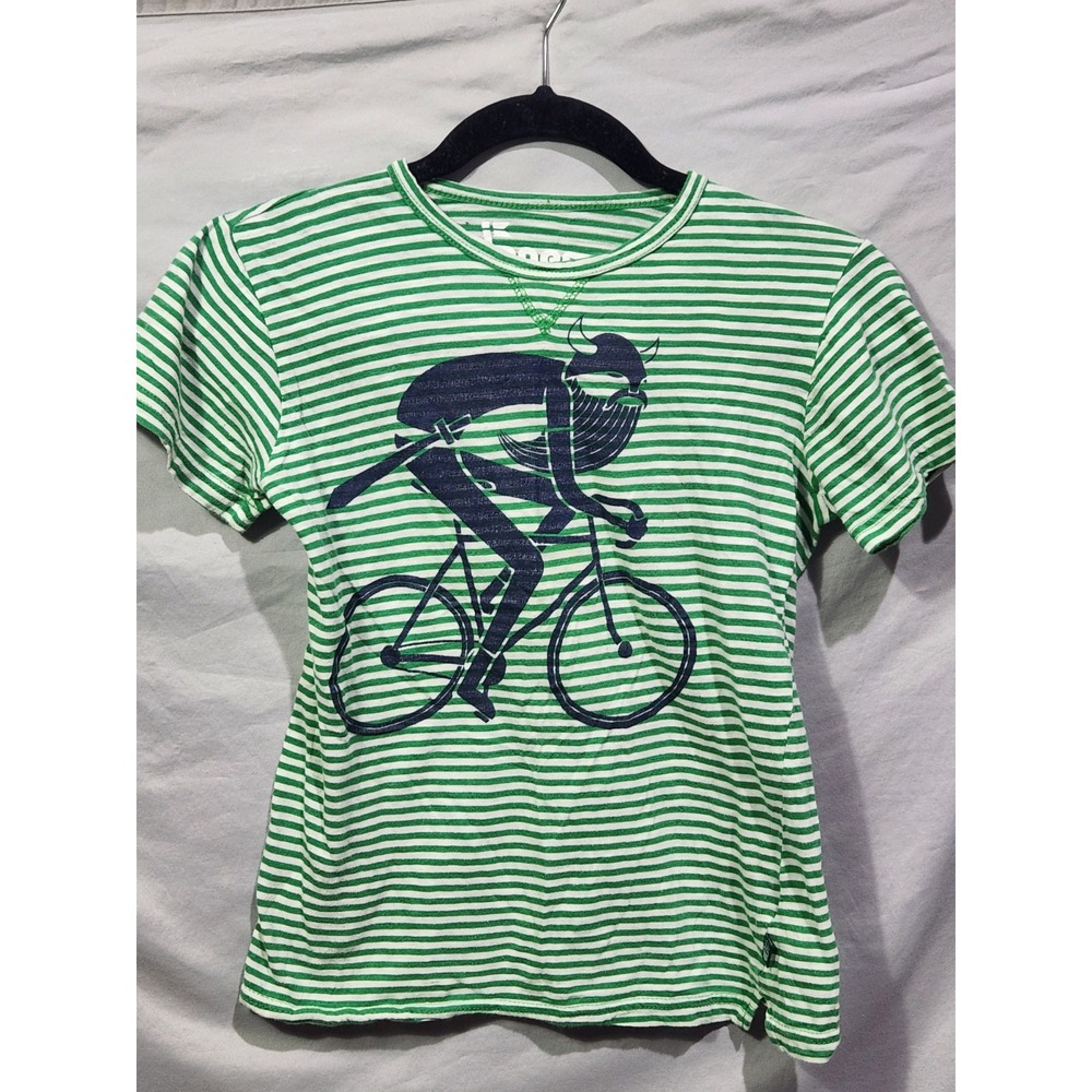 Danefae Kids Navy & Green Striped Biking Viking Basic Graphic Tee Sz‎ 10